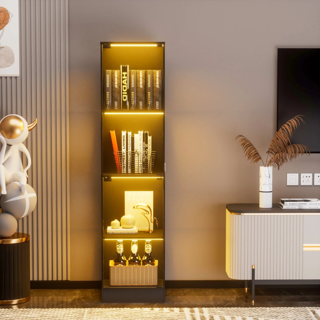 Vetrina da esposizione con LED sensore di movimento e ante in vetro per soggiorno e camera da letto 40 × 35 × 165 cm