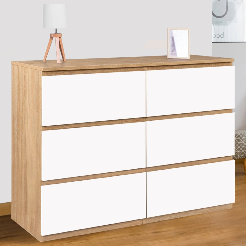 IDMarket - TOMI 110 cm cassettiera a 6 cassetti effetto faggio e bianco