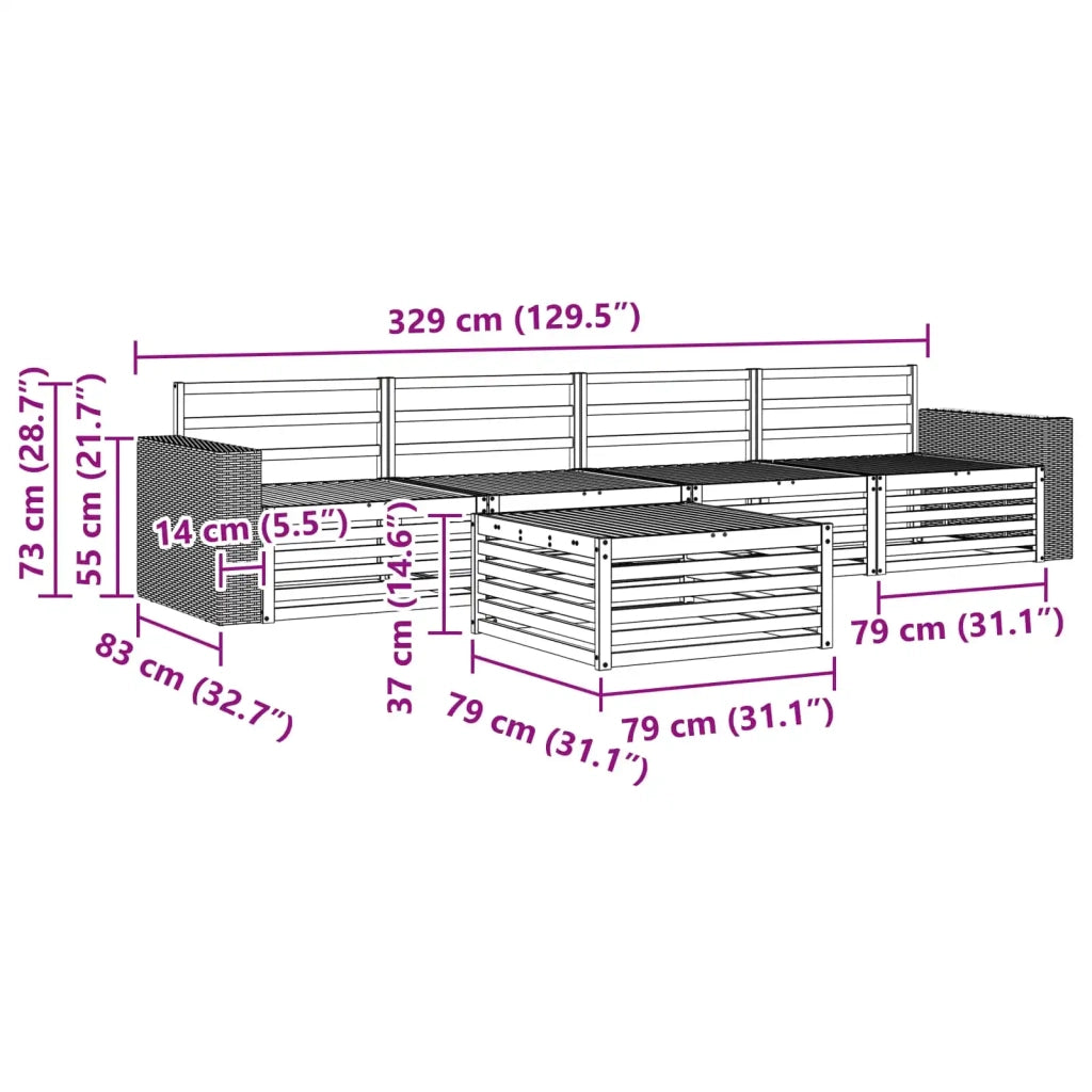 Set di divani da esterno 5 pz Naturale Legno di Acacia Massello 3383002