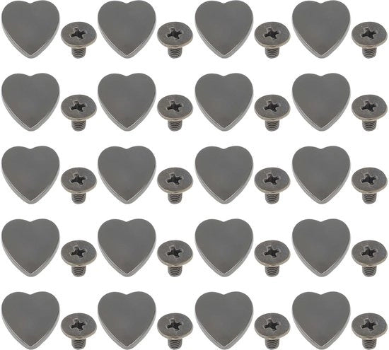 Set di viti a gancio a forma di cuore - 20 set - 14 x 14 mm - Viti per pelle - Materiale di lega duratura - Ideali per il lavoro con la pelle