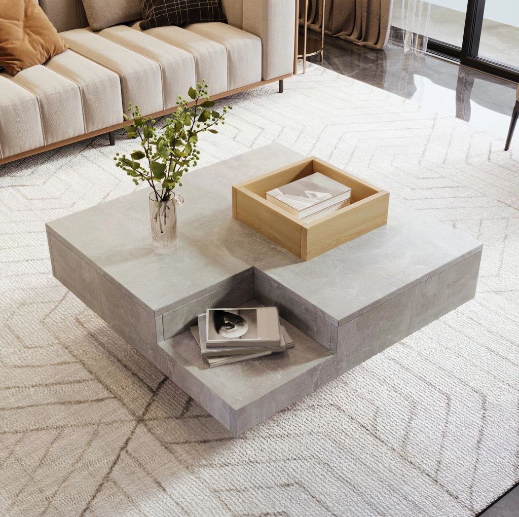 Tavolino da caffè 72x72 cm grigio cemento con box removibile