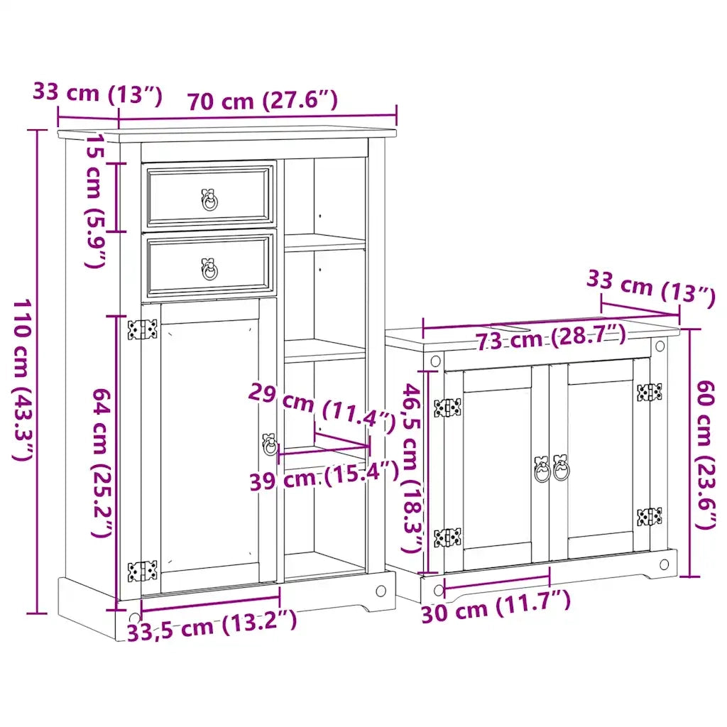 Set Mobili da Bagno 2 pz Corona in Legno Massello di Pino 3334635
