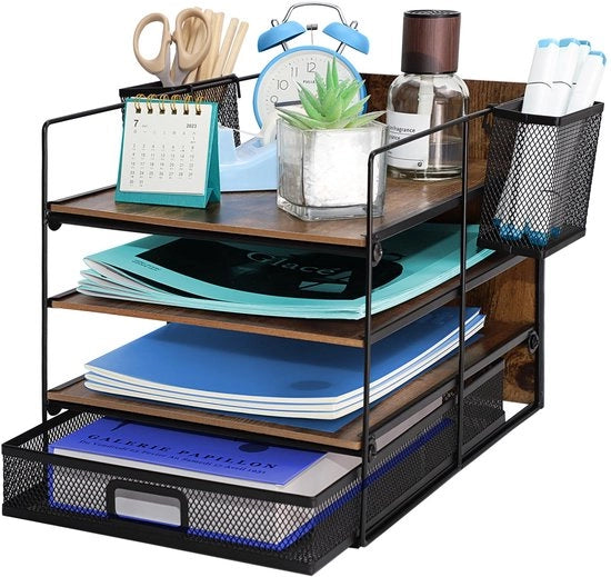 Biblioteca per ufficio, contenitore documenti con porta penna, 4-cassetta organizzatore per scrivania in metallo, cestino carta in gommapiuma, contenitori per archiviazione sovrapposti, cassetto per documenti, organizzatore ufficio, contenitore per carta