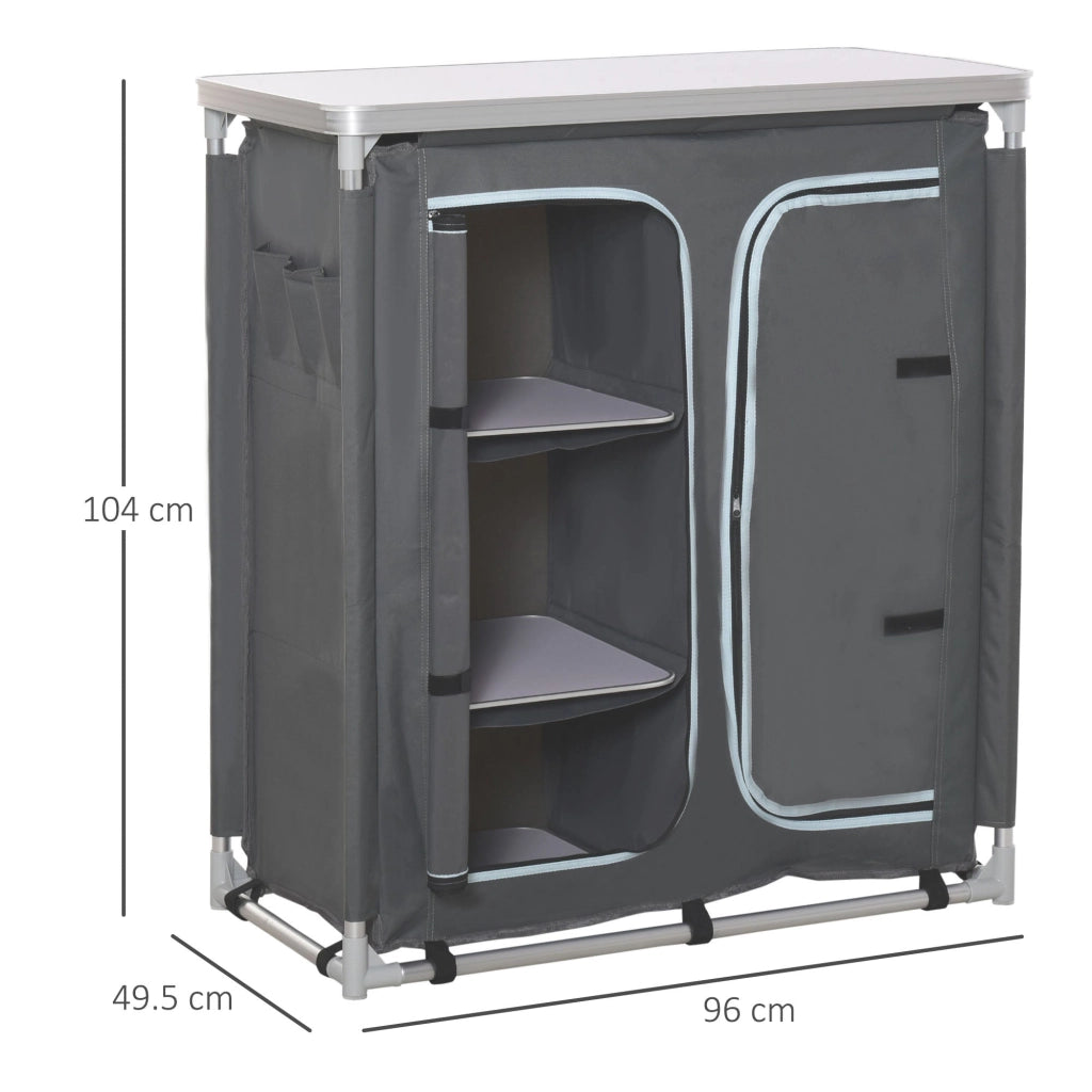 Mobile da Campeggio 3 Mensole 96x49,5x104 cm in Alluminio e Tessuto Oxford Grigio