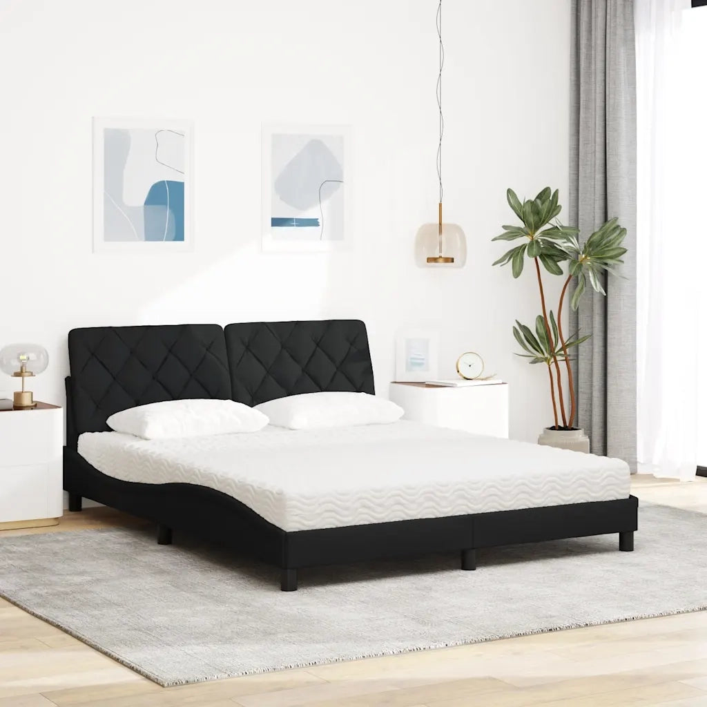 Letto con Materasso Nero 160x200 cm in Tessuto 3310750