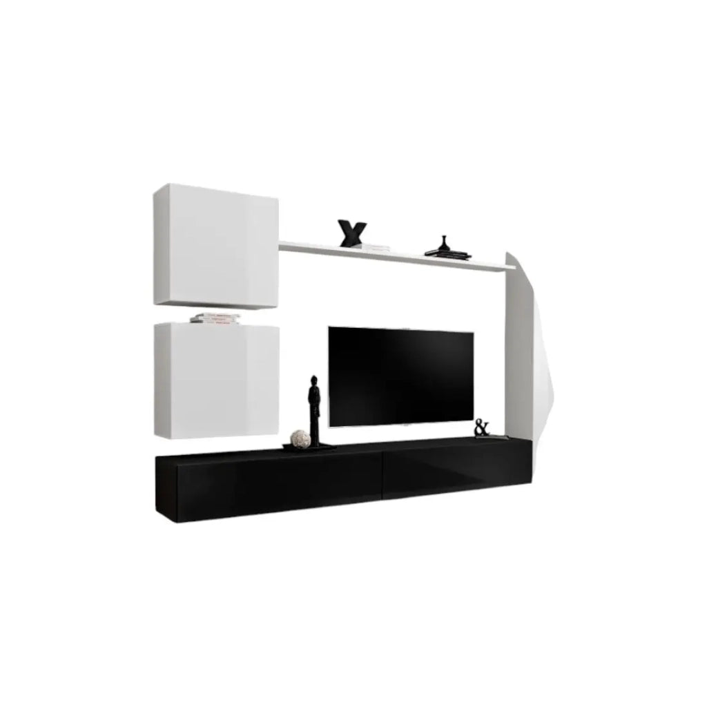 Mobile da soggiorno da parete SWITCH VIII. Mobile porta TV da parete design, colori nero e bianco lucido.
