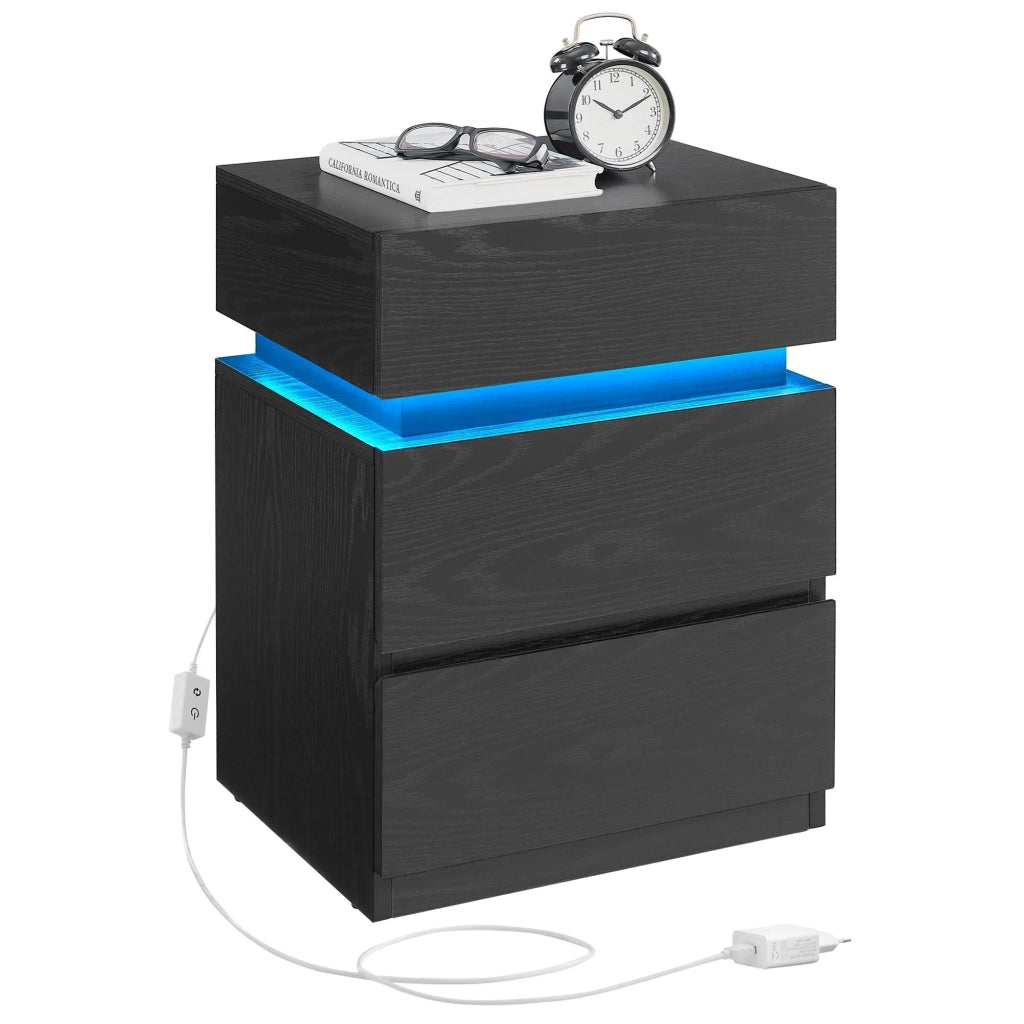 Comodino con striscia LED multicolore regolabile 3 cassetti tavolino in stile moderno 335 x 40 x 55 cm nero 12_0007598