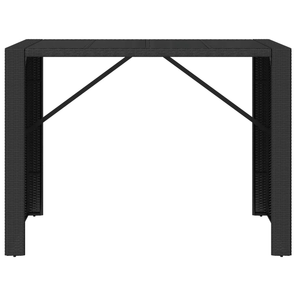 Tavolo Bar con Piano in Vetro Nero 145x80x110 cm Polyrattan 362597
