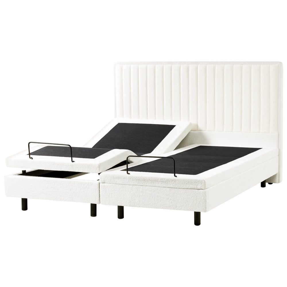 Letto matrimoniale Tessuto bianco sporco regolabile Elettricamente con Telecomando 180 x 200 cm camera da letto cameretta