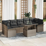 Set da giardino con cuscini da 8 pezzi Grigio in polyrattan