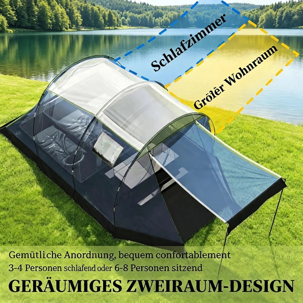 Tenda a tunnel per 4 persone, impermeabile 3000 mm, a doppia parete, altezza interna 190 cm, blu.