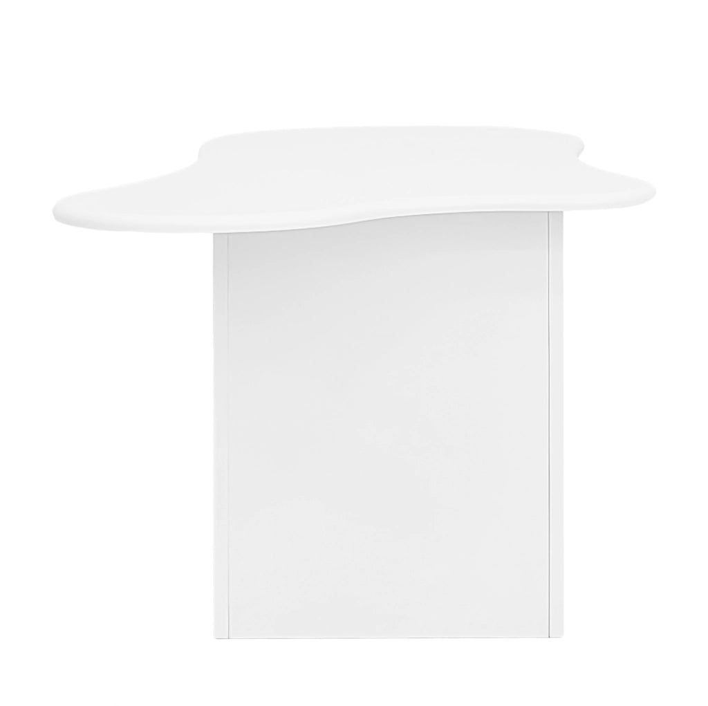 Tavolino da salotto a forma di nuvola con cassetti e vani aperti 97 x 45 x 43;5 cm bianco