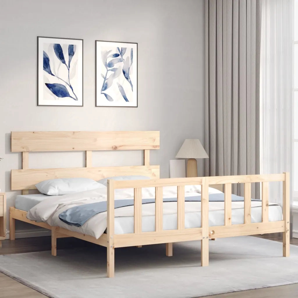 Giroletto con Testiera-Struttura Letto con testiera King Size in Legno Massello 374704