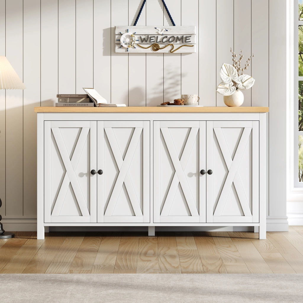 Sideboard bianco con 4 ante; 140x40x78 cm in MDF