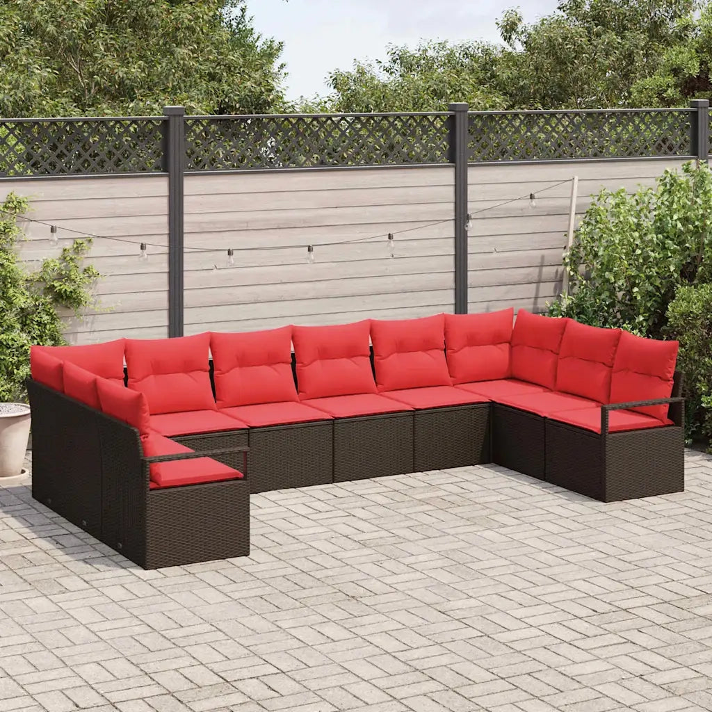 Set di divani con cuscino 10 pcs Marrone polyrattan