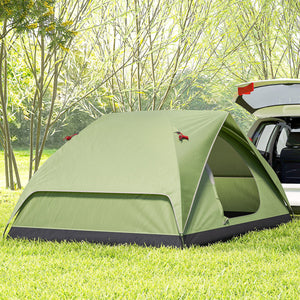 Tenda da Campeggio per 3 Persone Impermeabile 205x275x135H cm con Tasche e Gancio per Lanterna Verde