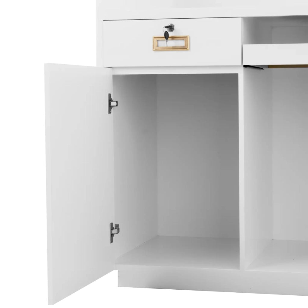 Banco reception con illuminazione indiretta bloccabile ripiano scorrevole per tastiera acciaio inox MDF bianco 14_0008399