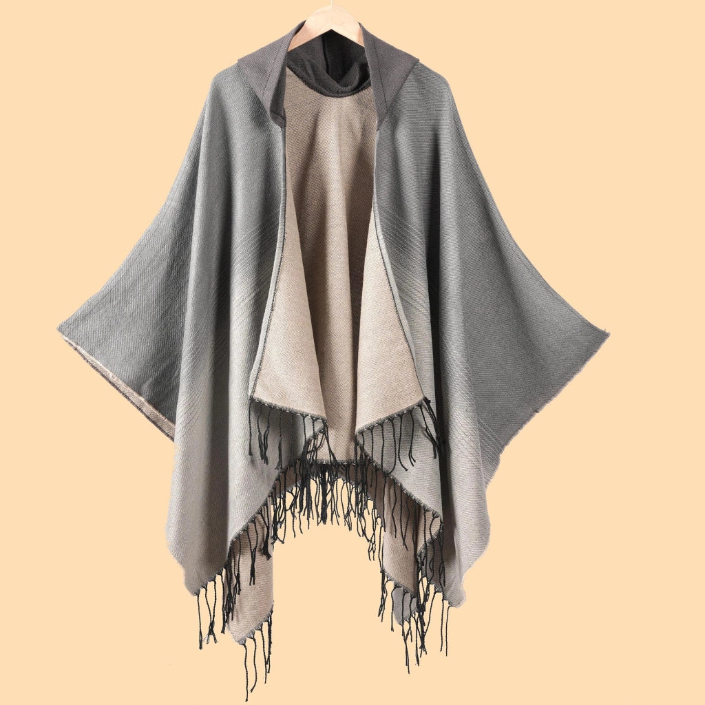 Mantella/scialle da donna con cappuccio e righe sfumate