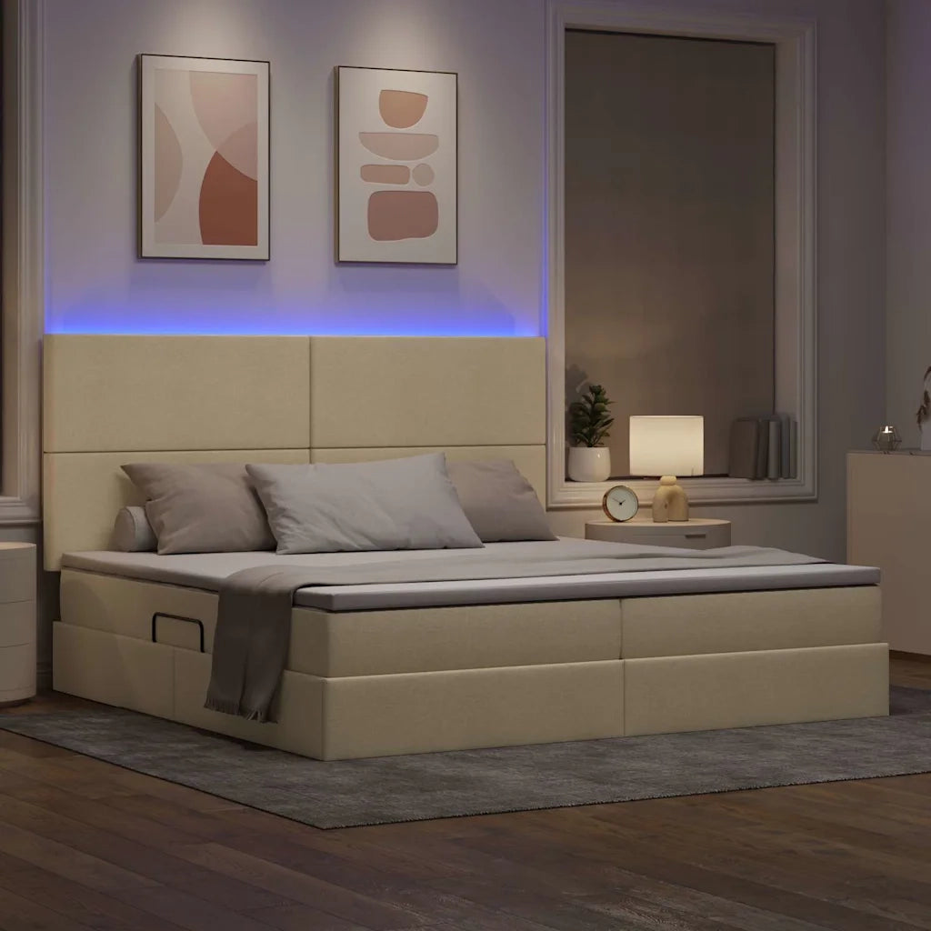 Letto con contenitore LED e materasso Crema 200 x 200 cm