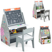 Doppio lato cavalletto per bambini e stazione di gioco-Set tavolo e sedia con lavagna bianca e lavagna magnetica Grigio