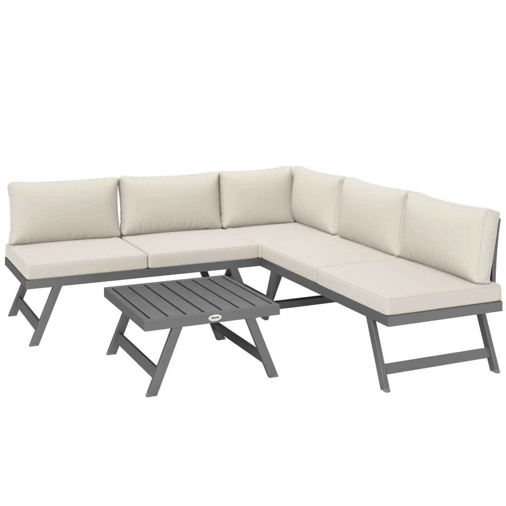 Set divano da giardino angolare e letto 4 pezzi con 2 panche e tavolino ¨C zephmum ¨C polyrattan grigio