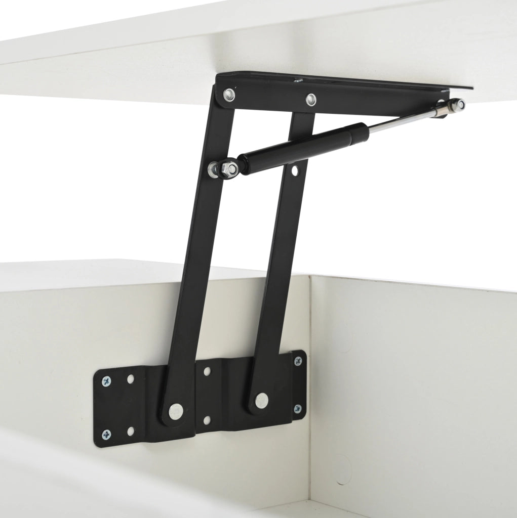 Tavolino da salotto sollevabile 100x50x45 cm in truciolare bianco con LED; 2 cassetti e 2 sgabelli