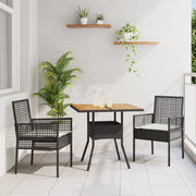 Set da Pranzo da Giardino 3 Pezzi con Cuscini Nero Polyrattan