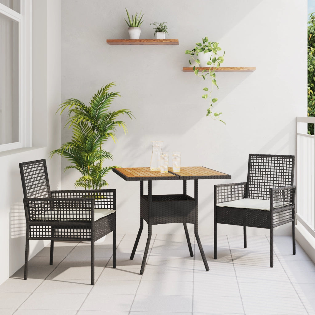Set da Pranzo da Giardino 3 Pezzi con Cuscini Nero Polyrattan
