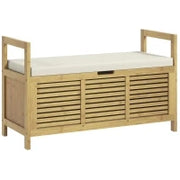 Panca Scarpiera a Doghe da Ingresso con Design a Ribalta, in Legno di Bambù, 100x40x60 cm