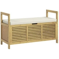Panca Scarpiera a Doghe da Ingresso con Design a Ribalta, in Legno di Bambù, 100x40x60 cm