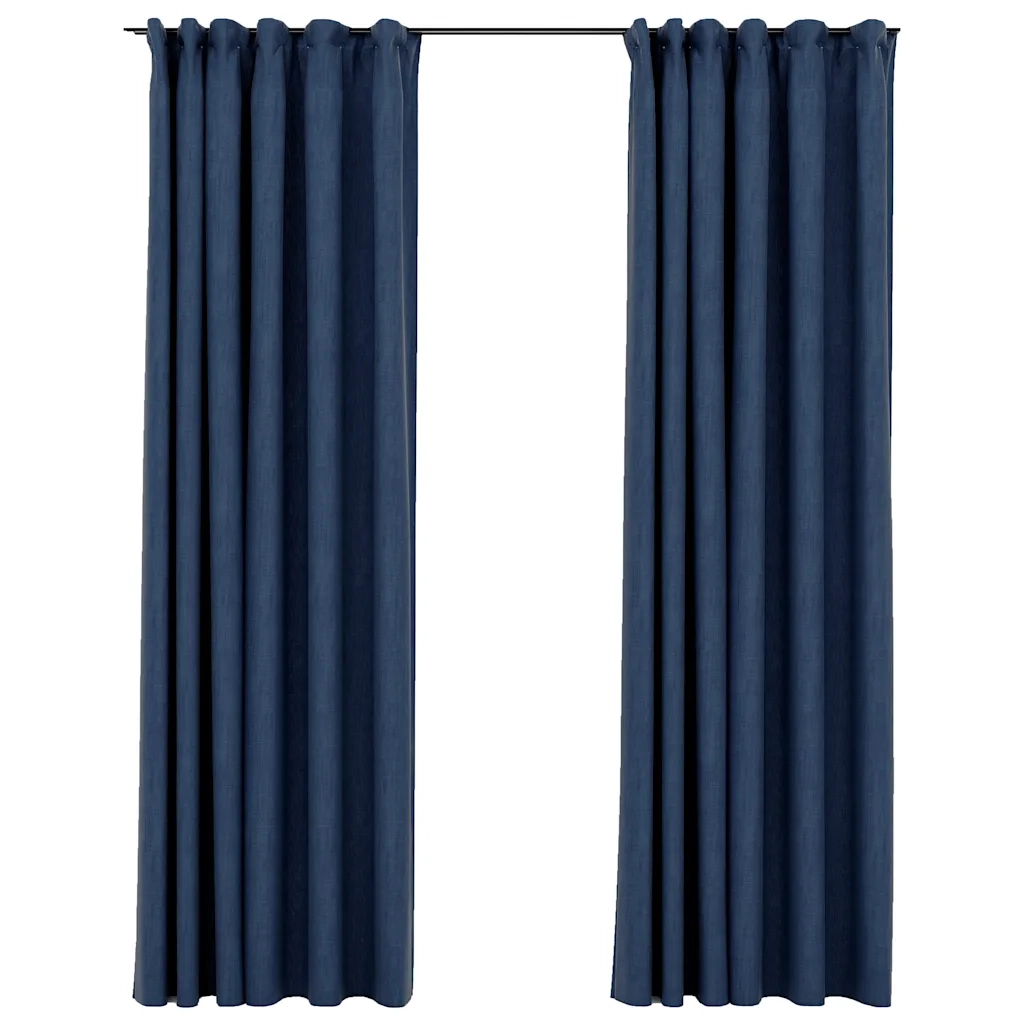 Tende Oscuranti con Ganci Effetto Lino 2 pz Blu 140x225 cm cod mxl 64624