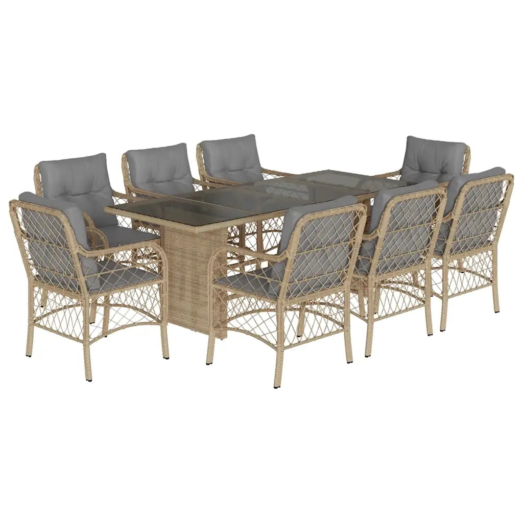 Set Pranzo da Giardino 9 pz con Cuscini Beige Misto Polyrattan 3212065