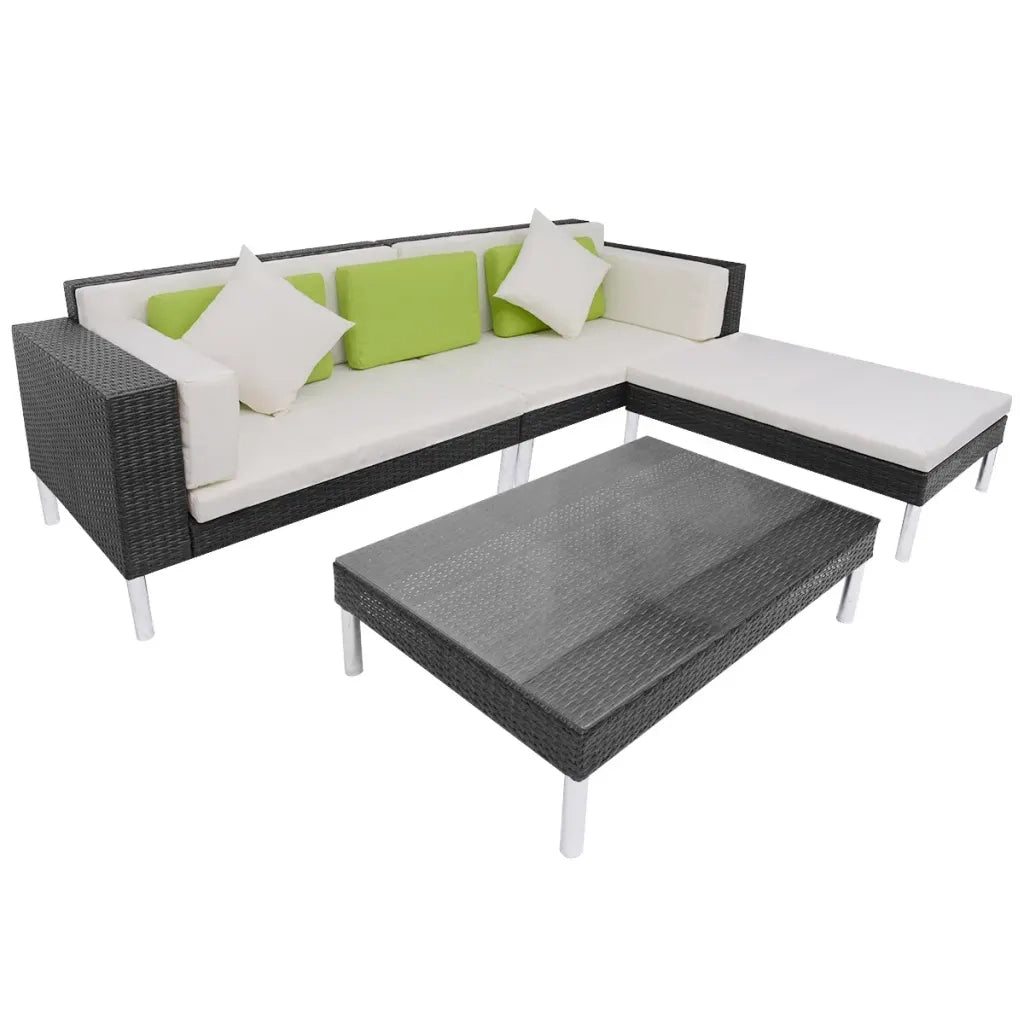 Set Divani da Giardino 4 pz con Cuscini in Polyrattan Nero cod mxl 36934