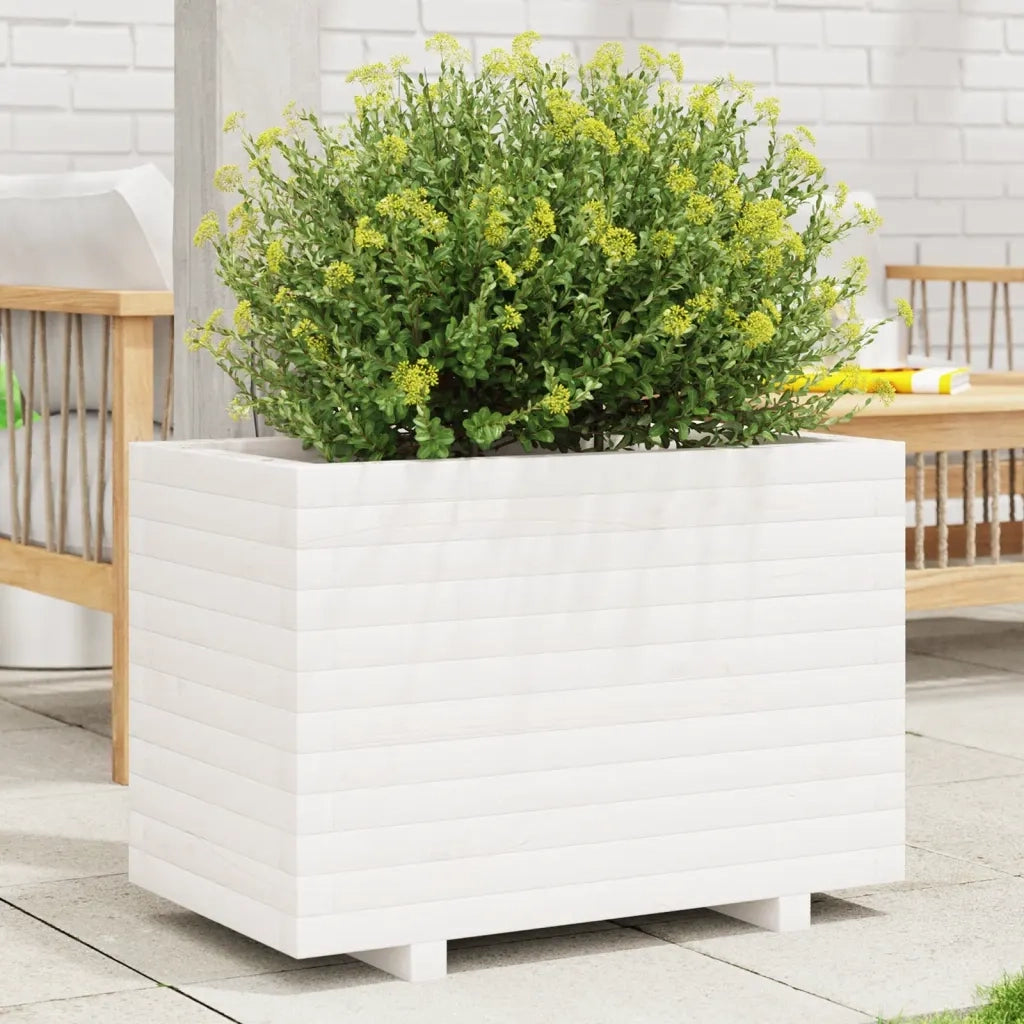 Fioriera da Giardino-Vaso da Esterno Bianca 70x40x49,5cm Legno Massello di Pino 786538