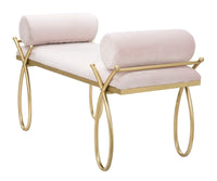 Panca Ribbon Rosa 112,5x49x53 cm in Ferro e MDF e Spugna e Poliestere Rosa e Oro