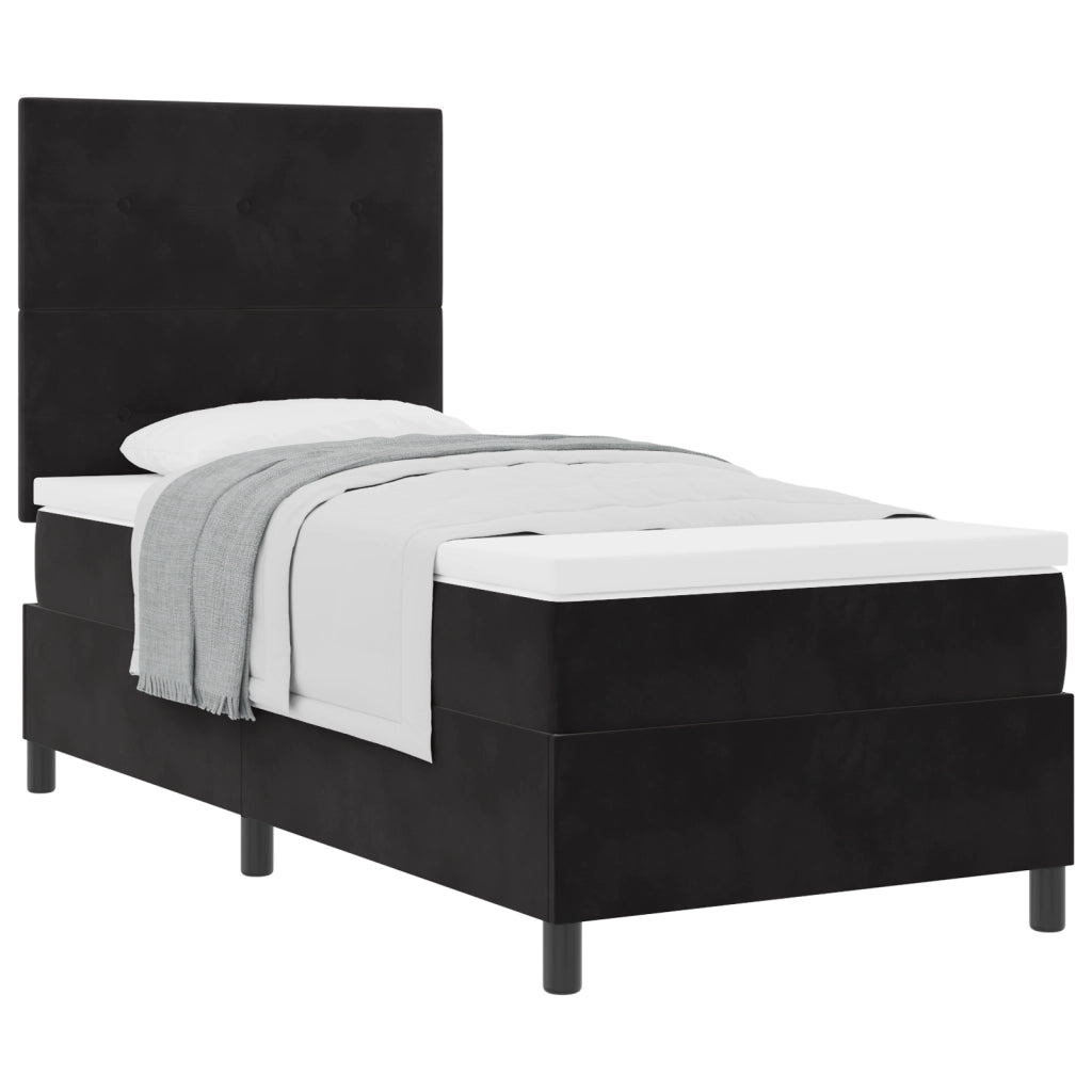Letto Box Spring con Materasso Nero Singolo Velluto