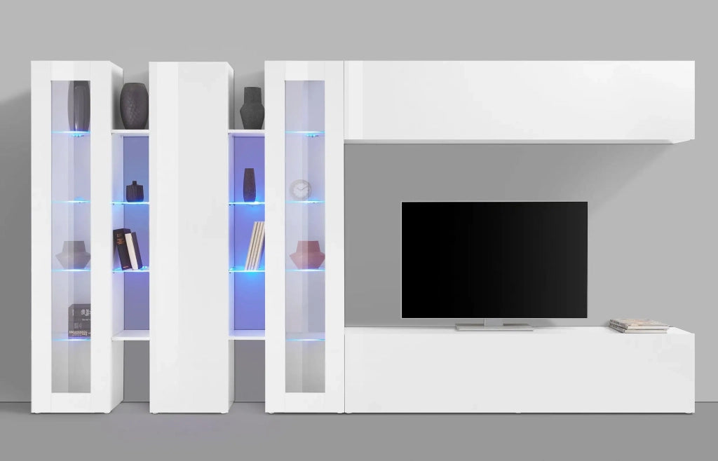 Parete attrezzata 2 vetrine mobile TV pensile sospeso armadio Joy Mir bianco