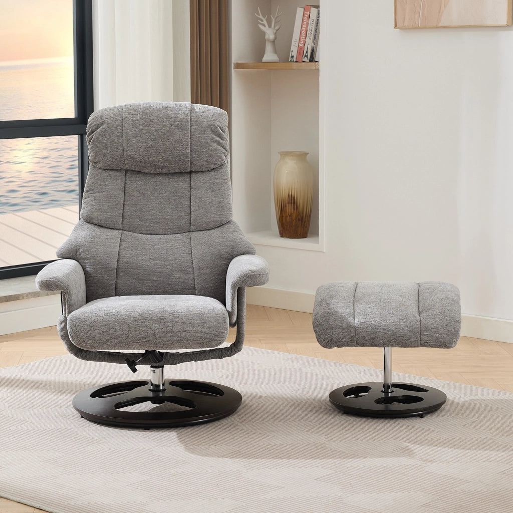 Poltrona relax con massaggio a 5 punti e funzione riscaldante girevole 360° con poggiapiedi in chenille grigio