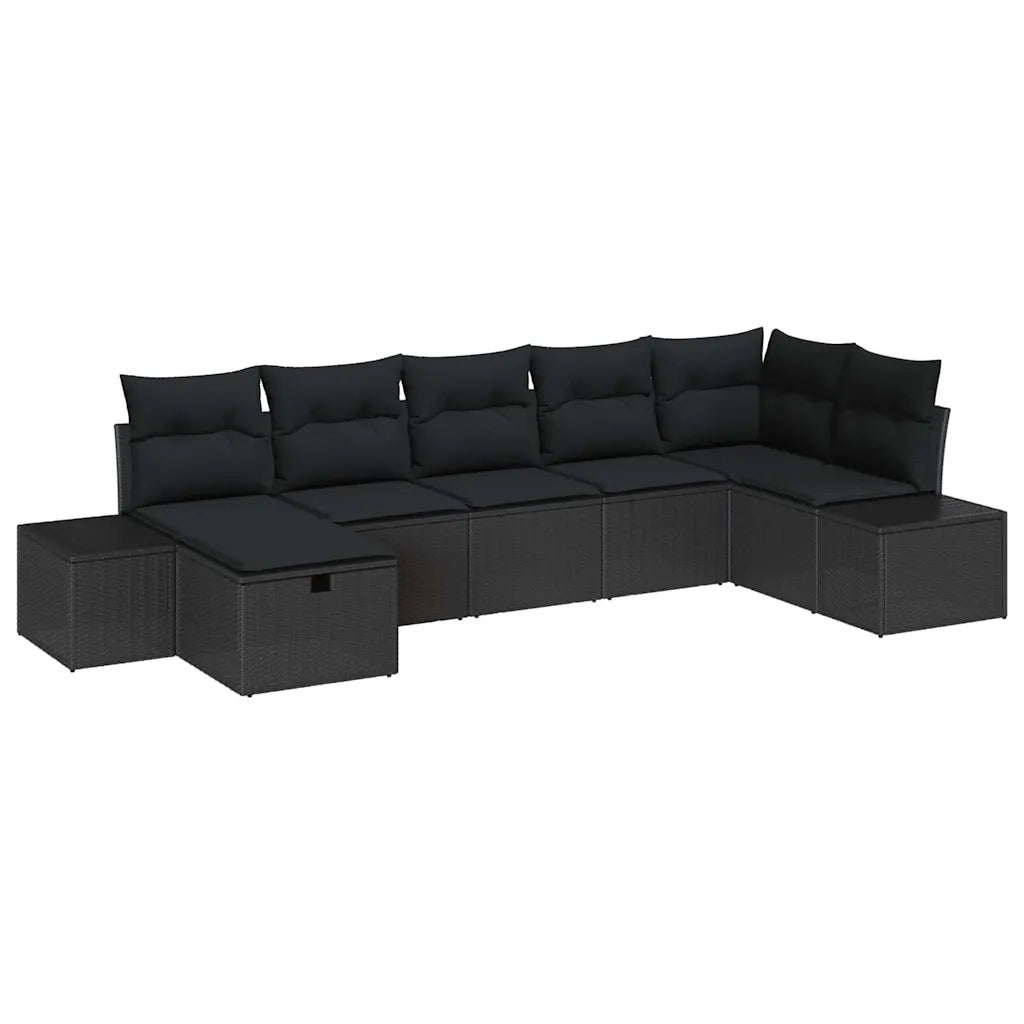 Set Divano da Giardino con cuscino 7 pcs Nero polyrattan 3359402