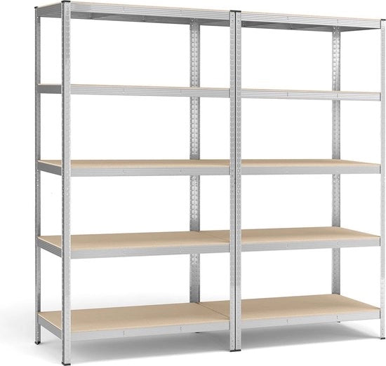 Set di archiviazione a 2 ripiani - cassettone - pannelli metallici - acciaio inossidabile - MDF - 60cm x 120cm x 200cm