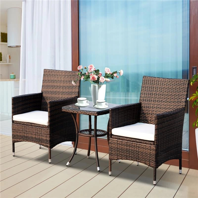 SET POLTRONCINE DA GIARDINO IN RATTAN CON TAVOLINO MARRONE