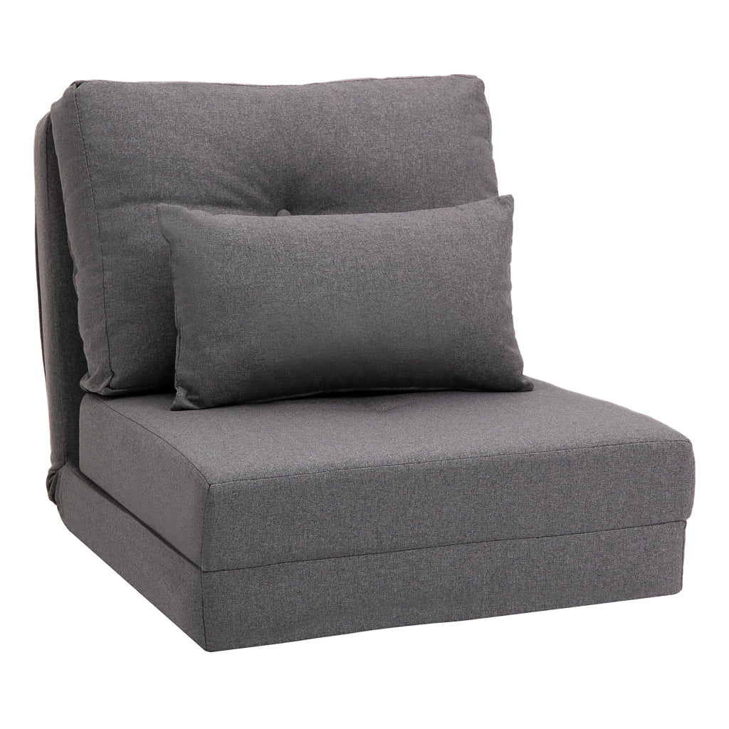 Poltrona pieghevole 2 in 1 con schienale regolabile, tessuto in lino grigio scuro