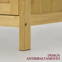 Credenza Stile Boho in Rattan e Bambù con 2 Ante e Mensola Interna, 60x27x67.5cm, Colore Legno