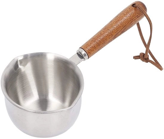 Miniaturizzatore per candele in acciaio inossidabile - Smaltatrice miniatura per candele - Pentola multifunzionale - Manico in legno - Cavo di sospensione - 200ML