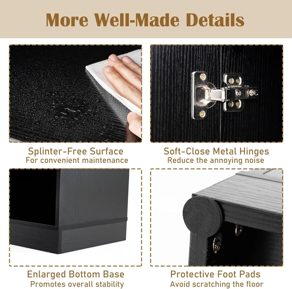 Credenza Sala da Pranzo Alto, Mobile di Stoccaggio Cucina con 4 Ripiani Aperti, 2 Armadi con Ante, Dispositivo Anti-ribaltamento, per Soggiorno, Camera da letto, Cucina, 60 x 33 x 166 cm (nero