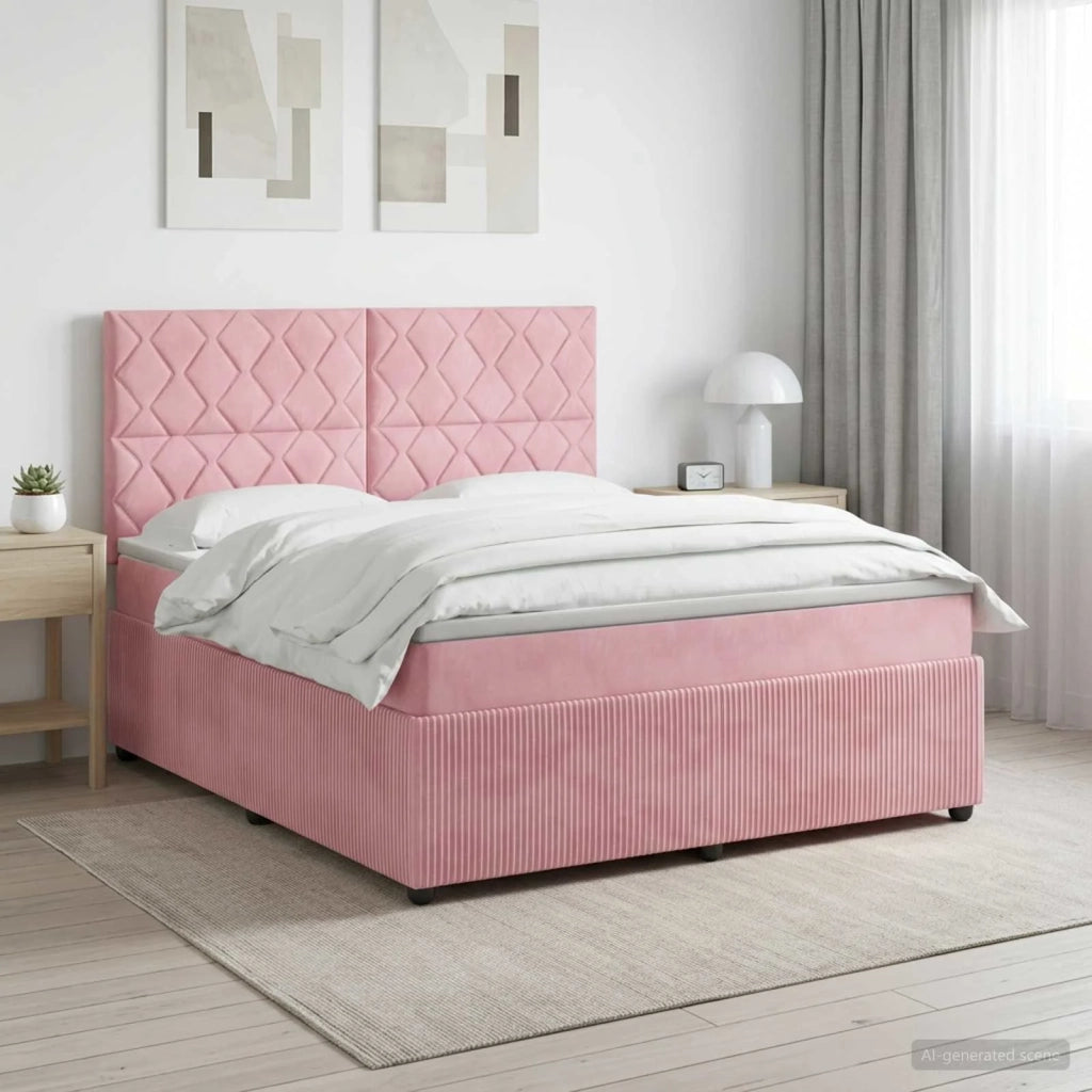 Letto box spring con materasso Rosa 160 x 200 cm Velluto 3454648