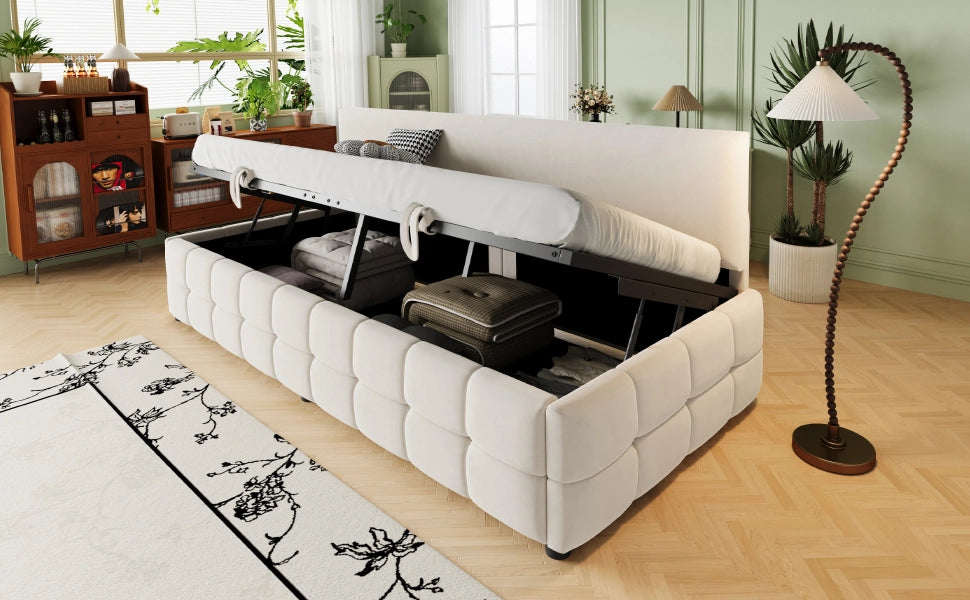 Letto sofà con vano contenitore idraulico velluto beige 90x200 cm