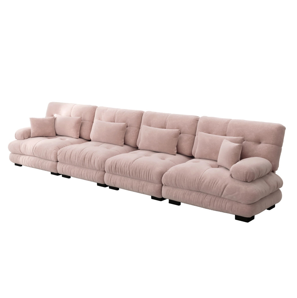 Divano modulare con seduta profonda in ciniglia rosa