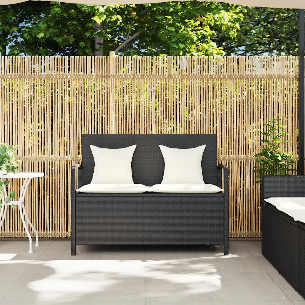 Panca Portaoggetti da Giardino con Cuscino-Sgabello-Panca con Contenitore in Polyrattan Nero 438216
