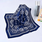 Sciarpa per donna - Sciarpa modaiola in rayon - Foulard quadrato - Sciarpa in seta vintage per capelli - Cintura per capelli - Sciarpa morbida - Sciarpa modaiola a fiori di cashew - Unisex - 70x70cm - blu marino